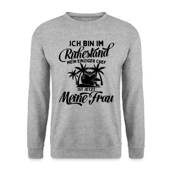 Ich Bin Pensioniert Mein Chef Ist Meine Frau - Unisex Pullover - Weißgrau meliert - Vorne - Alina (178cm) & Michal (187cm)