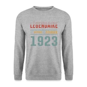 Légendaire Depuis Février 1923 Anniversaire - Sweat-shirt Unisexe - gris chiné - Devant - Alina (178cm) & Michal (187cm)