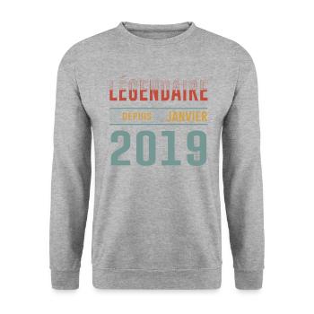 Légendaire Depuis Janvier 2019 Anniversaire - Sweat-shirt Unisexe - gris chiné - Devant - Alina (178cm) & Michal (187cm)