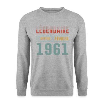 Légendaire Depuis Février 1961 Anniversaire - Sweat-shirt Unisexe - gris chiné - Devant - Alina (178cm) & Michal (187cm)