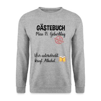 18. Geburtstag Gästebuch Spruch - Unisex Pullover - Weißgrau meliert - Vorne - Alina (178cm) & Michal (187cm)