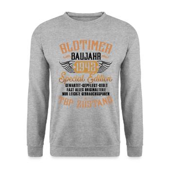 Oldtimer Baujahr 1942 Geboren Geburtstag Geboren - Unisex Pullover - Weißgrau meliert - Vorne - Alina (178cm) & Michal (187cm)