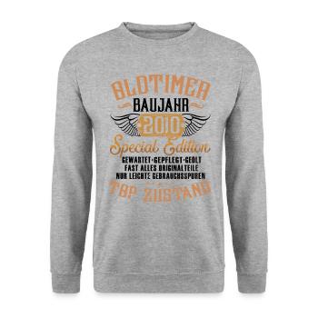 Oldtimer Special Edition Modell 2010 Geburtstag - Unisex Pullover - Weißgrau meliert - Vorne - Alina (178cm) & Michal (187cm)