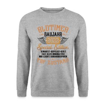 Oldtimer im Ruhestand 2022 Rentner Oldtimer - Unisex Pullover - Weißgrau meliert - Vorne - Alina (178cm) & Michal (187cm)