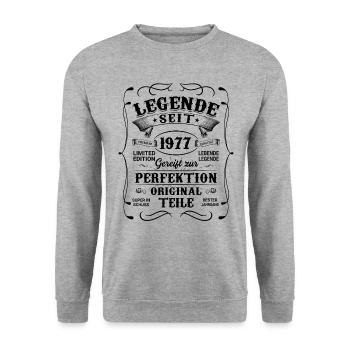 1977 Vintage Original 1977 Geburtstagsgeschenk - Unisex Pullover - Weißgrau meliert - Vorne - Alina (178cm) & Michal (187cm)