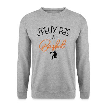 Pas Dispo, Basket Oblige - Sweat-shirt Unisexe - gris chiné - Devant - Alina (178cm) & Michal (187cm)