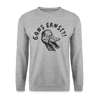 Gans Ernst?! - Unisex Pullover - Weißgrau meliert - Vorne - Alina (178cm) & Michal (187cm)