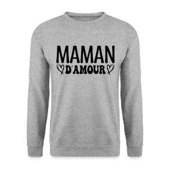 Maman d'amour, fêtes des mères. cadeau maman, mère - Sweat-shirt Unisexe - gris chiné - Devant - Alina (178cm) & Michal (187cm)