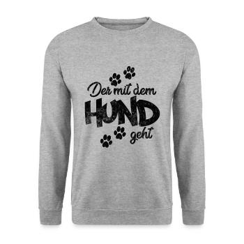 Der mit dem Hund geht - Unisex Pullover - Weißgrau meliert - Vorne - Alina (178cm) & Michal (187cm)