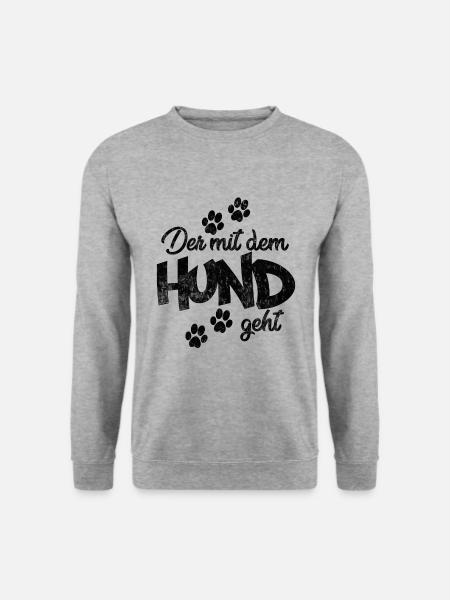 Der mit dem Hund geht - Unisex Pullover - Weißgrau meliert