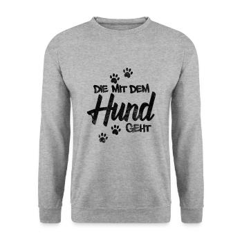 Die mit dem Hund geht - Unisex Pullover - Weißgrau meliert - Vorne - Alina (178cm) & Michal (187cm)