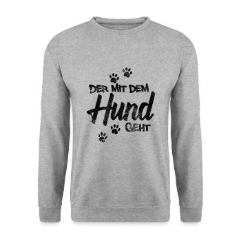 Der mit dem Hund geht - Unisex Pullover - Weißgrau meliert - Vorne - Alina (178cm) & Michal (187cm)