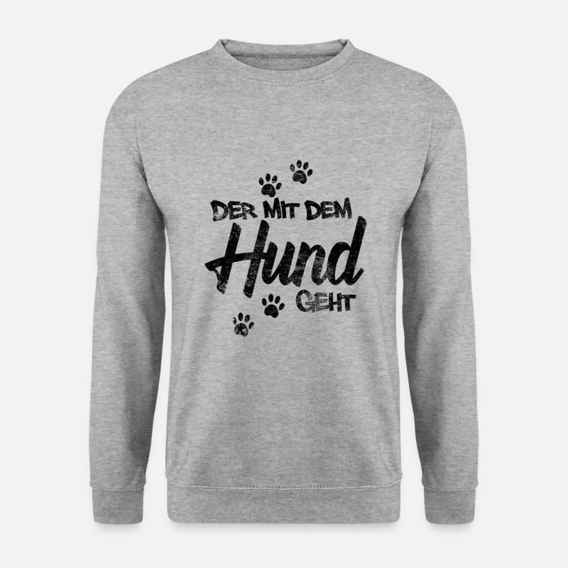 Der mit dem Hund geht - Unisex Pullover - Weißgrau meliert