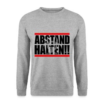 Abstand halten!! Quarantäne Geschenkidee - Unisex Pullover - Weißgrau meliert - Vorne - Alina (178cm) & Michal (187cm)