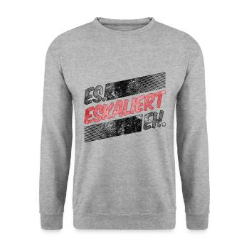 Es Eskaliert Eh - lustiger Feier Party Spruch - Unisex Pullover - Weißgrau meliert - Vorne - Alina (178cm) & Michal (187cm)
