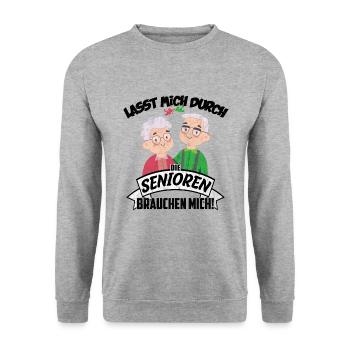 Senioren brauchen mich | Altenpflege Pfleger - Unisex Pullover - Weißgrau meliert - Vorne - Alina (178cm) & Michal (187cm)