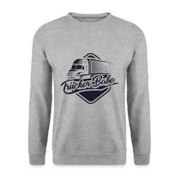 Truckerin Trucker Babe LKW Truck Fahrerin - Unisex Pullover - Weißgrau meliert - Vorne - Alina (178cm) & Michal (187cm)