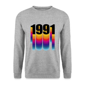 1991 Jahrgang Geburtsjahr - Unisex Pullover - Weißgrau meliert - Vorne - Alina (178cm) & Michal (187cm)
