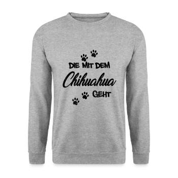 Die mit dem Chihuahua - Unisex Pullover - Weißgrau meliert - Vorne - Alina (178cm) & Michal (187cm)