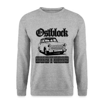Trabi Trabbi Ostblock Customs DDR Auto - Unisex Pullover - Weißgrau meliert - Vorne - Alina (178cm) & Michal (187cm)