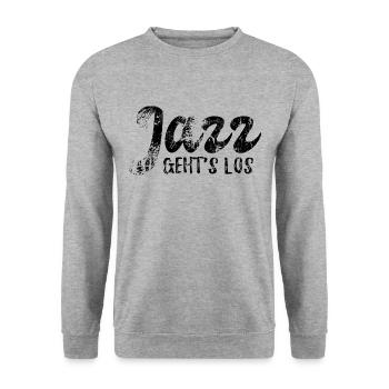 Jazz geht's los - Jazz Musik Fan Geschenk - Unisex Pullover - Weißgrau meliert - Vorne - Alina (178cm) & Michal (187cm)