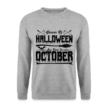 Halloween queens were born in October - Unisex Sweatshirt - salt & pepper - Front - Alina (178cm) & Michal (187cm)