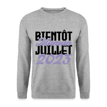 Annonce grossesse. bientôt Maman Juillet 2023.mama - Sweat-shirt Unisexe - gris chiné - Devant - Alina (178cm) & Michal (187cm)