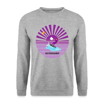 Kitesurfen bei Sonnenuntergang Wellen - Unisex Pullover - Weißgrau meliert - Vorne - Alina (178cm) & Michal (187cm)