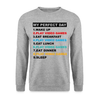 My Perfect Day Video Games Funny Cool Gamer - Unisex Sweatshirt - salt & pepper - Front - Alina (178cm) & Michal (187cm)