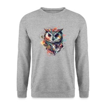 Hibou grand-duc coloré de manière réaliste - Sweat-shirt Unisexe - gris chiné - Devant - Alina (178cm) & Michal (187cm)
