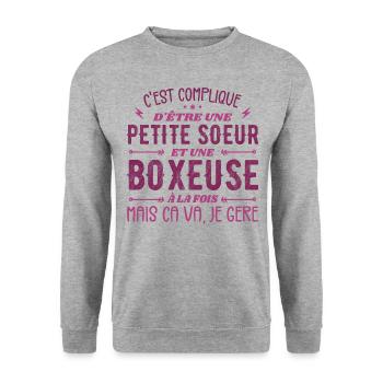 Petite Soeur et Une Boxeuse - Sweat-shirt Unisexe - gris chiné - Devant - Alina (178cm) & Michal (187cm)