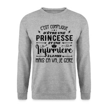 Prinzessin und Krankenschwester Krankenschwester Geschenk - Unisex Pullover - Weißgrau meliert - Vorne - Alina (178cm) & Michal (187cm)