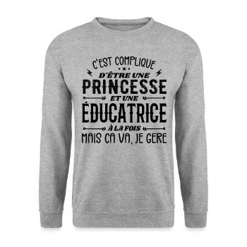 Es ist schwer, eine Prinzessin und eine Erzieherin zu sein - Unisex Pullover - Weißgrau meliert - Vorne - Alina (178cm) & Michal (187cm)