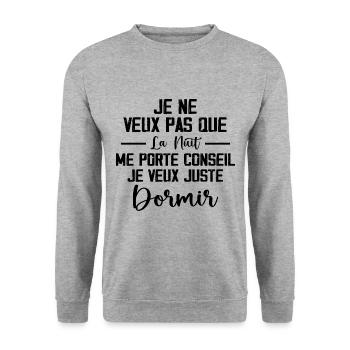 Je Veux Juste Dormir 💤 - Sweat-shirt Unisexe - gris chiné - Devant - Alina (178cm) & Michal (187cm)