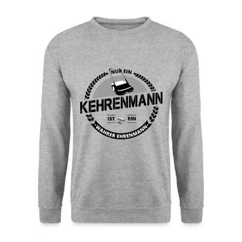 Nur ein KEHRENMANN ist ein wahrer Ehrenmann 🧹 - Unisex Pullover - Weißgrau meliert - Vorne - Alina (178cm) & Michal (187cm)