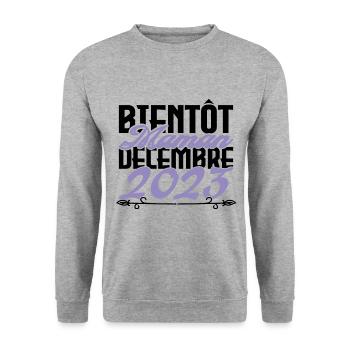 Annonce grossesse. bientôt Maman Décembre 2023.mom - Sweat-shirt Unisexe - gris chiné - Devant - Alina (178cm) & Michal (187cm)