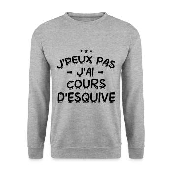 J'Peux Pas ! J'Ai Cours D'Esquive 🏃‍♂️💨 - Sweat-shirt Unisexe - gris chiné - Devant - Alina (178cm) & Michal (187cm)