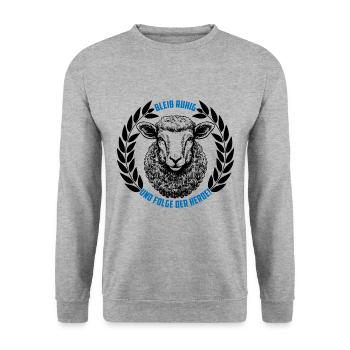 Schaf bleib ruhig und folge der Herde - Unisex Pullover - Weißgrau meliert - Vorne - Alina (178cm) & Michal (187cm)