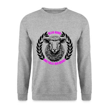 Schaf bleib ruhig und folge der Herde - Unisex Pullover - Weißgrau meliert - Vorne - Alina (178cm) & Michal (187cm)