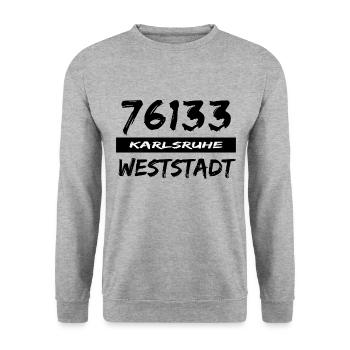 76133 Karlsruhe Weststadt - Unisex Pullover - Weißgrau meliert - Vorne - Alina (178cm) & Michal (187cm)