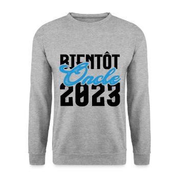Cadeau Annonce grossesse bientôt Oncle 2023.Tonton - Sweat-shirt Unisexe - gris chiné - Devant - Alina (178cm) & Michal (187cm)