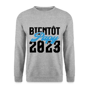 Cadeau Annonce grossesse bientôt Papy 2023. - Sweat-shirt Unisexe - gris chiné - Devant - Alina (178cm) & Michal (187cm)