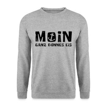 Moin - ganz dünnes Eis - Morgenmuffel - Unisex Pullover - Weißgrau meliert - Vorne - Alina (178cm) & Michal (187cm)