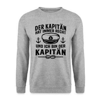 ich bin der kapitän - Unisex Pullover - Weißgrau meliert - Vorne - Alina (178cm) & Michal (187cm)
