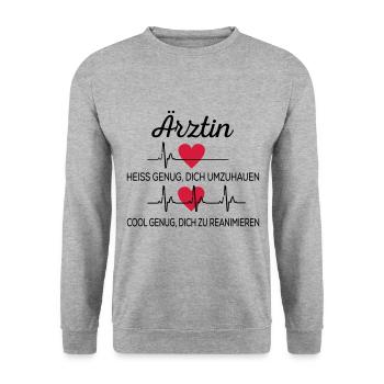 Ärztin - Unisex Pullover - Weißgrau meliert - Vorne - Alina (178cm) & Michal (187cm)