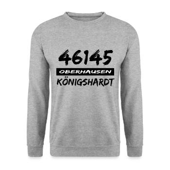 46145 Oberhausen Königshardt - Unisex Pullover - Weißgrau meliert - Vorne - Alina (178cm) & Michal (187cm)