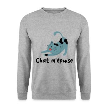 Chat m épuise Cadeau humour personnalisé - Sweat-shirt Unisexe - gris chiné - Devant - Alina (178cm) & Michal (187cm)