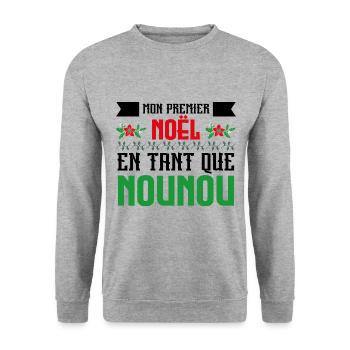Mon Premier Noel tant que nounou - Sweat-shirt Unisexe - gris chiné - Devant - Alina (178cm) & Michal (187cm)