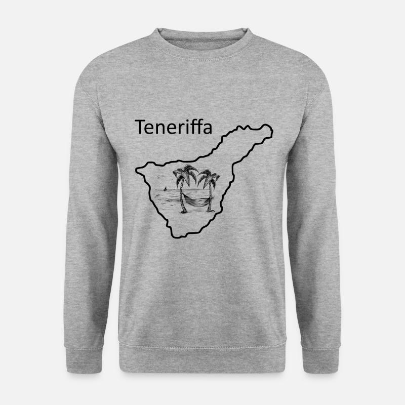 Karte von der Insel Teneriffa Spanien mit Palmen - Unisex Pullover - Weißgrau meliert