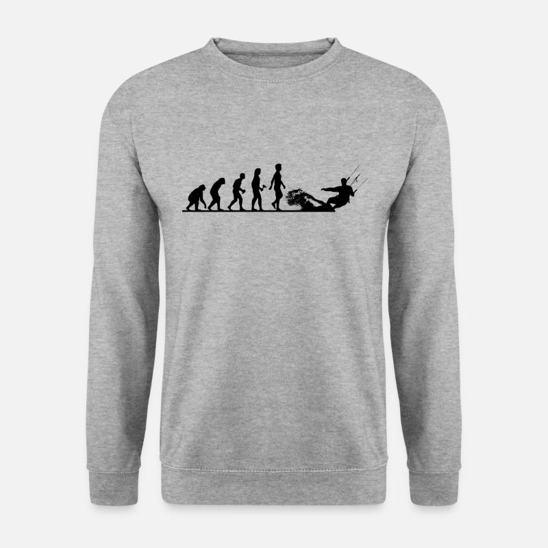 Die Evolution zum Kitesurfer - Unisex Pullover - Weißgrau meliert